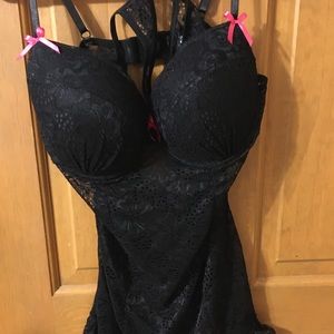 Dreamgirl Black Pink Stretch Lace Garter Slip XL